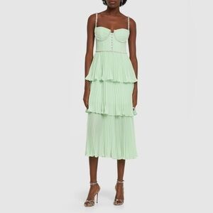 New SELF-PORTRAIT - Tiered Chiffon Midi Dress W/crystals